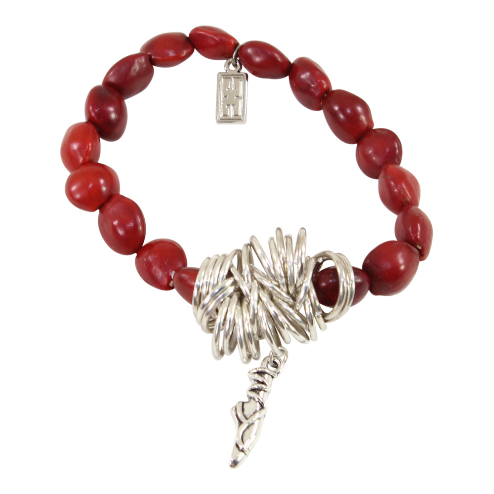 Stretchy Ballerina Dancer Good Luck Charm Bracelet with Huayruro Seeds - Multi-Charm Bracelet - Sizes 6.5 to 7.5