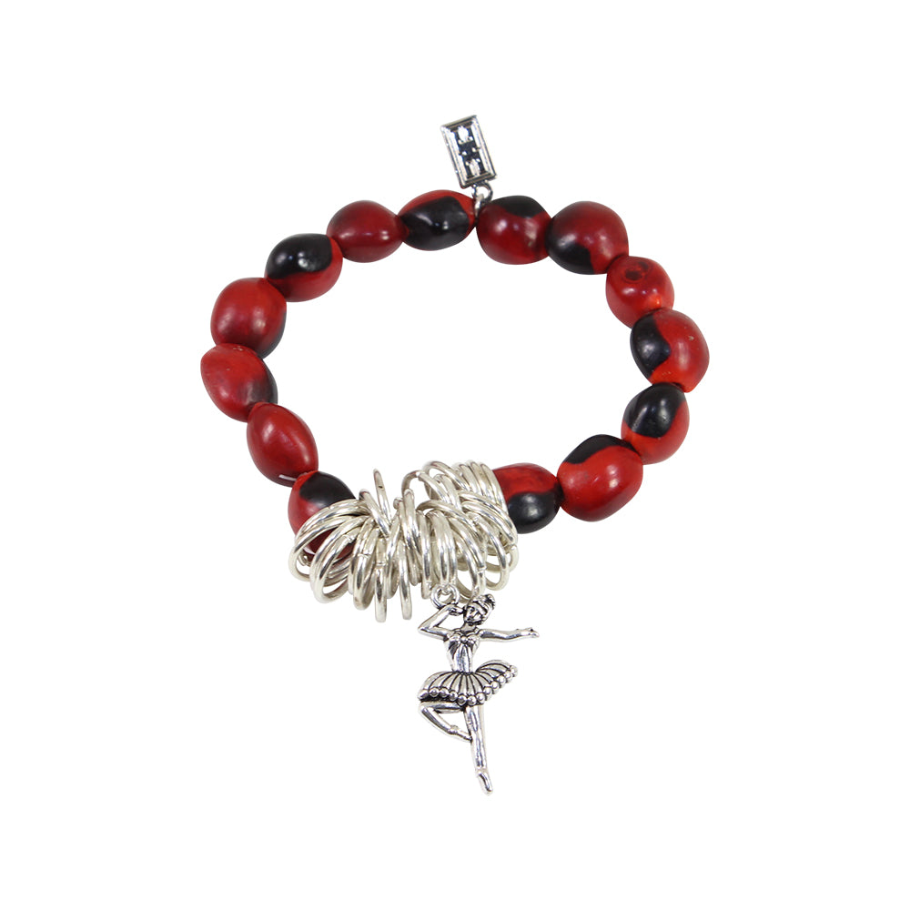 Stretchy Ballerina Dancer Good Luck Charm Bracelet with Huayruro Seeds - Multi-Charm Bracelet - Sizes 6.5 to 7.5