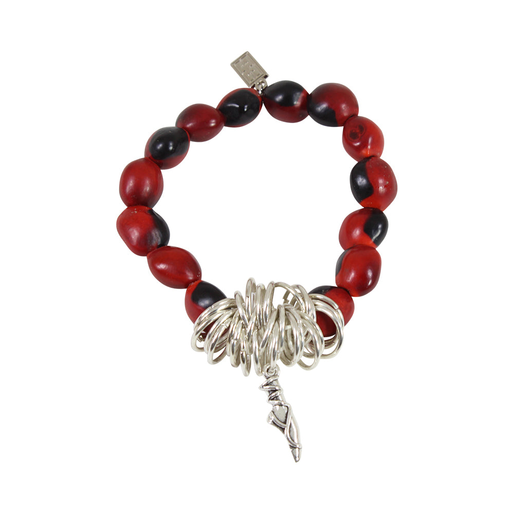 Stretchy Ballerina Dancer Good Luck Charm Bracelet with Huayruro Seeds - Multi-Charm Bracelet - Sizes 6.5 to 7.5