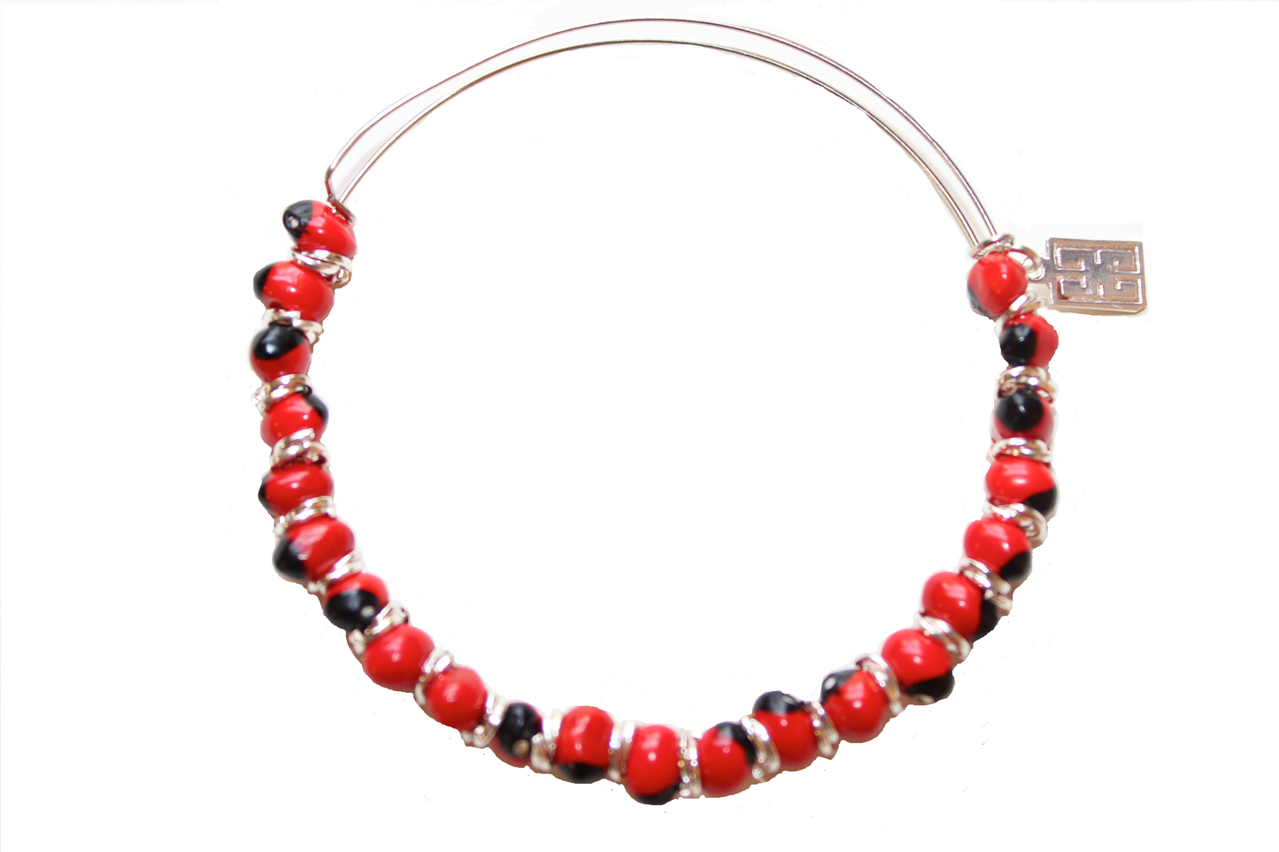 Adjustable Gold and Silver Bangle Bracelet with Huayruro Peruvian Seed Bead - Good Luck Bracelet for Women