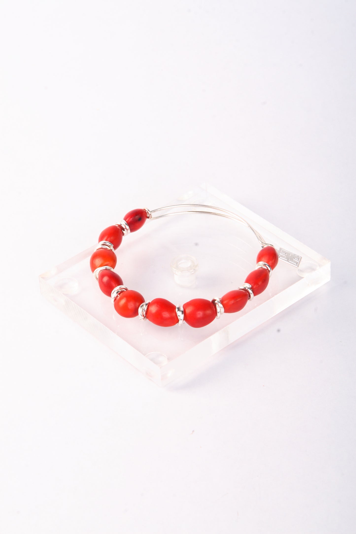 Adjustable Gold and Silver Bangle Bracelet with Huayruro Peruvian Seed Bead - Good Luck Bracelet for Women