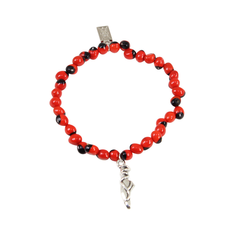 Stretchy Ballerina Dancer Good Luck Charm Bracelet with Huayruro Seeds - Multi-Charm Bracelet - Sizes 6.5 to 7.5