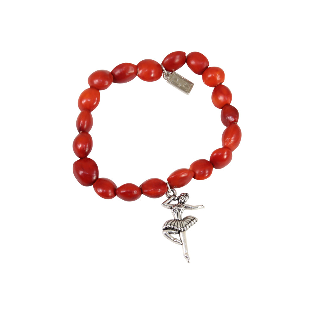 Stretchy Ballerina Dancer Good Luck Charm Bracelet with Huayruro Seeds - Multi-Charm Bracelet - Sizes 6.5 to 7.5