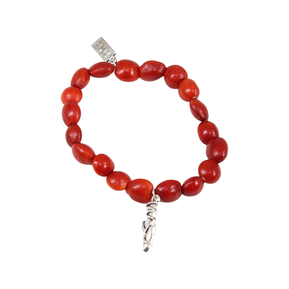 Stretchy Ballerina Dancer Good Luck Charm Bracelet with Huayruro Seeds - Multi-Charm Bracelet - Sizes 6.5 to 7.5