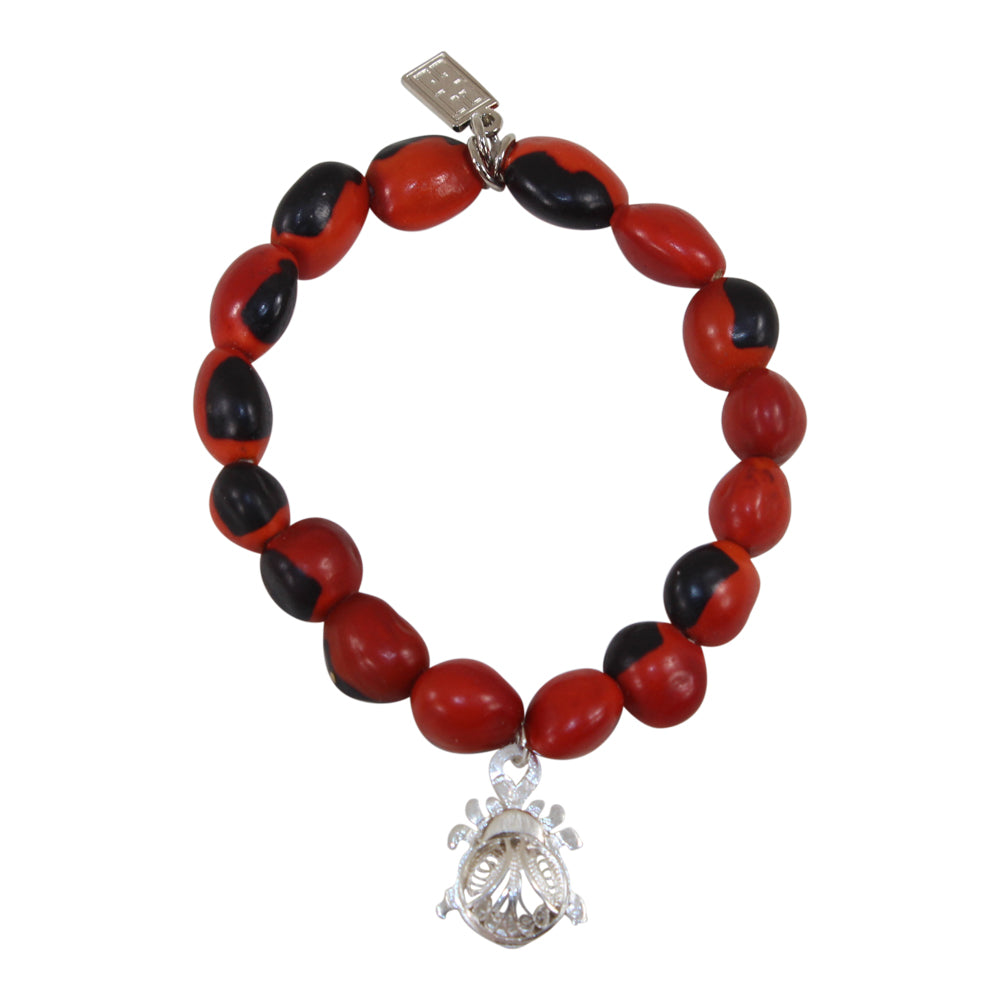 Sterling Silver Filigree Lady Bug Charm Bracelet - Symbol of Abundance