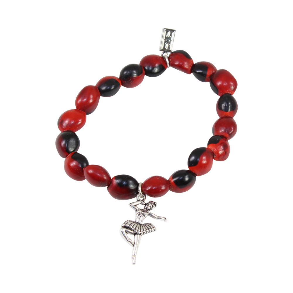 Stretchy Ballerina Dancer Good Luck Charm Bracelet with Huayruro Seeds - Multi-Charm Bracelet - Sizes 6.5 to 7.5