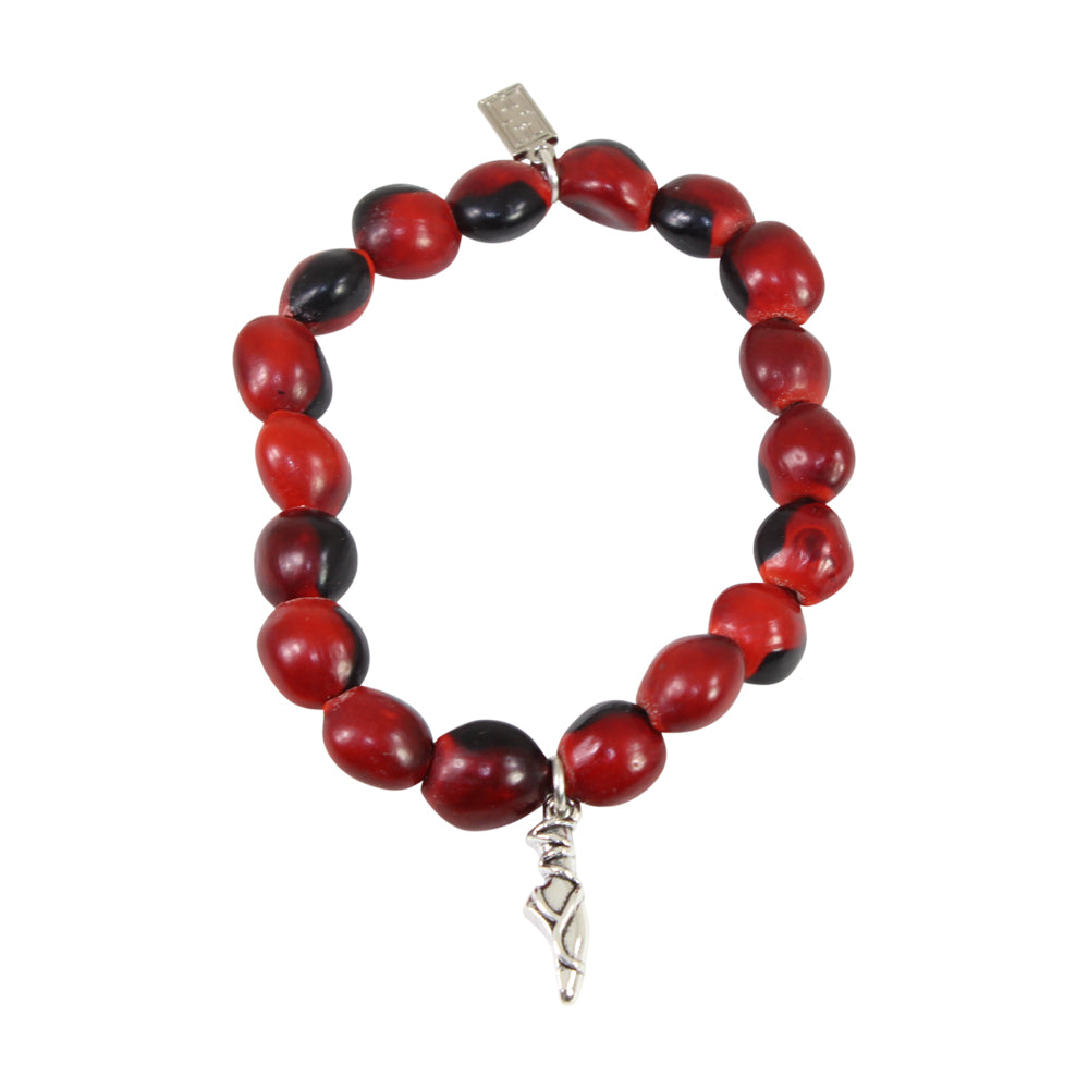 Stretchy Ballerina Dancer Good Luck Charm Bracelet with Huayruro Seeds - Multi-Charm Bracelet - Sizes 6.5 to 7.5