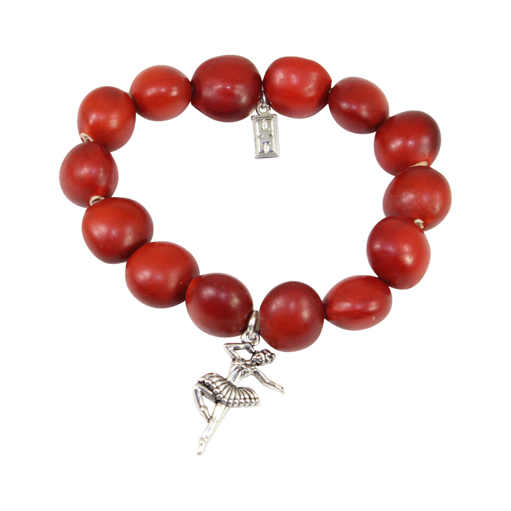 Stretchy Ballerina Dancer Good Luck Charm Bracelet with Huayruro Seeds - Multi-Charm Bracelet - Sizes 6.5 to 7.5