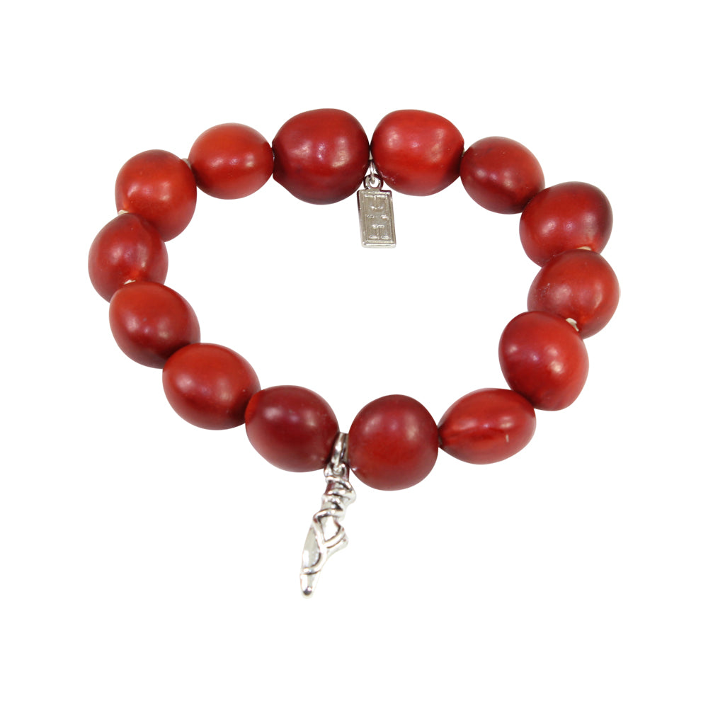 Stretchy Ballerina Dancer Good Luck Charm Bracelet with Huayruro Seeds - Multi-Charm Bracelet - Sizes 6.5 to 7.5