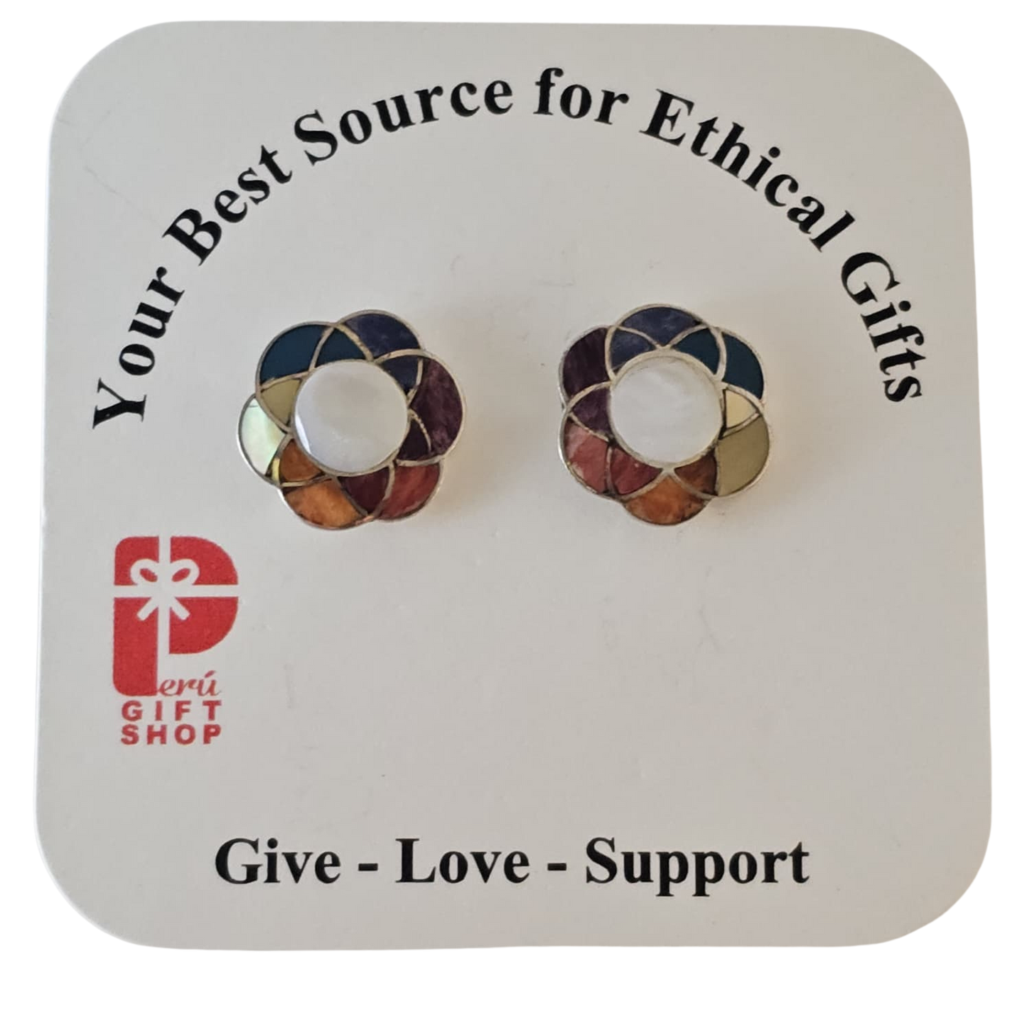 Sterling Silver "Flower of Life" Natural Stone Post Earrings