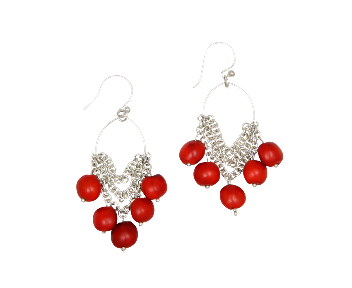 Pendientes largos de plata de ley con forma de aro, color rojo y negro, de buena suerte, 2,2 pulgadas 