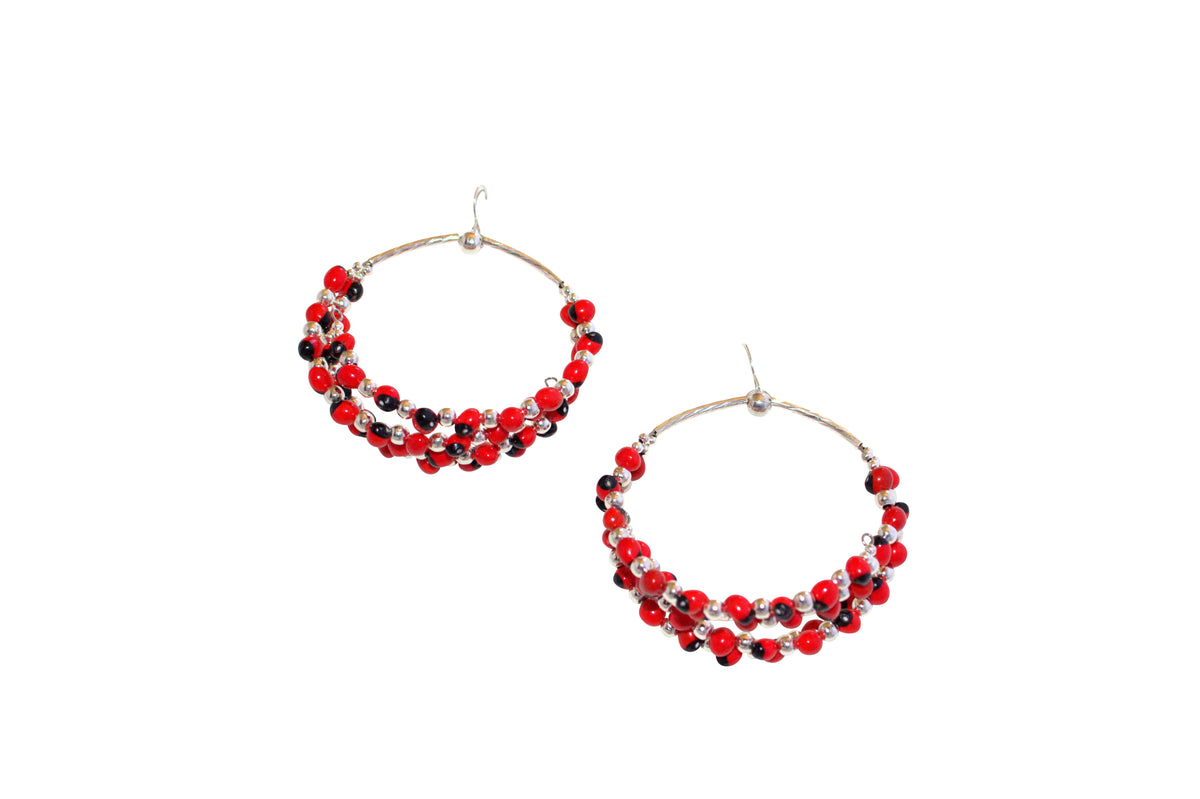 Pendientes largos de plata de ley con forma de aro, color rojo y negro, de buena suerte, 2,2 pulgadas 