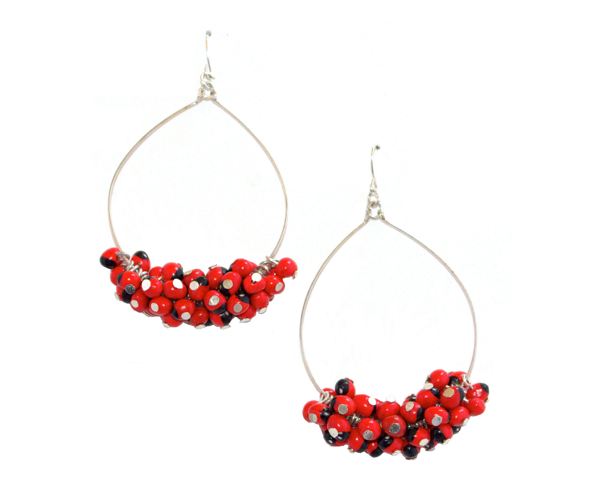 Pendientes largos de plata de ley con forma de aro, color rojo y negro, de buena suerte, 2,2 pulgadas 