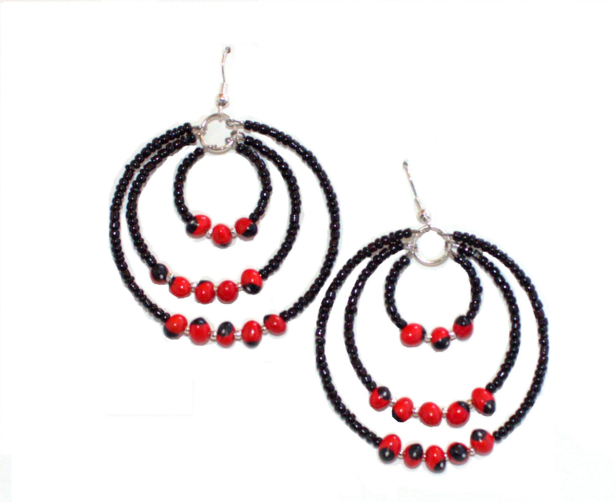 Pendientes largos de plata de ley con forma de aro, color rojo y negro, de buena suerte, 2,2 pulgadas 