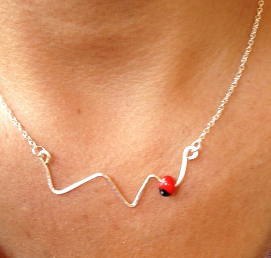 Sterling Silver / Gold Filled Heartbeat Necklace with Gold Huayruro Seed – Handmade Peruvian Good Luck Jewelry