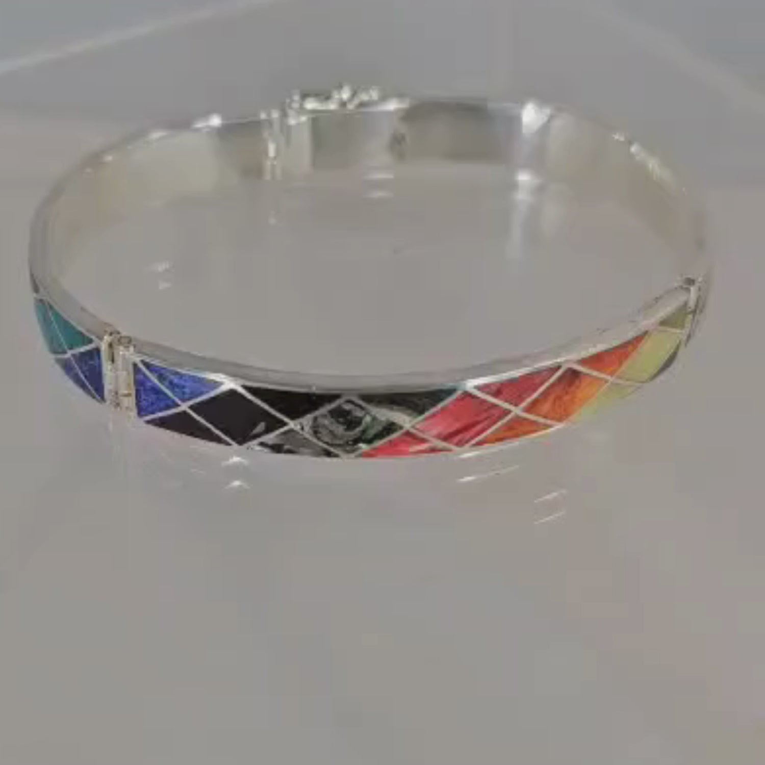 Urin Huanca Sterling Silver Geometric Multicolored Natural Stone Cuff Bracelet Style A | Peru Gift Shop