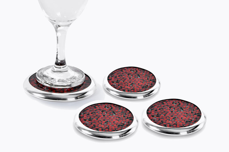 Luxury Silver Plated (4) Vitro fusion over Peruvian Huayruro Good Luck Seed Beads Coaster for Drinks - Peru Gift Shop