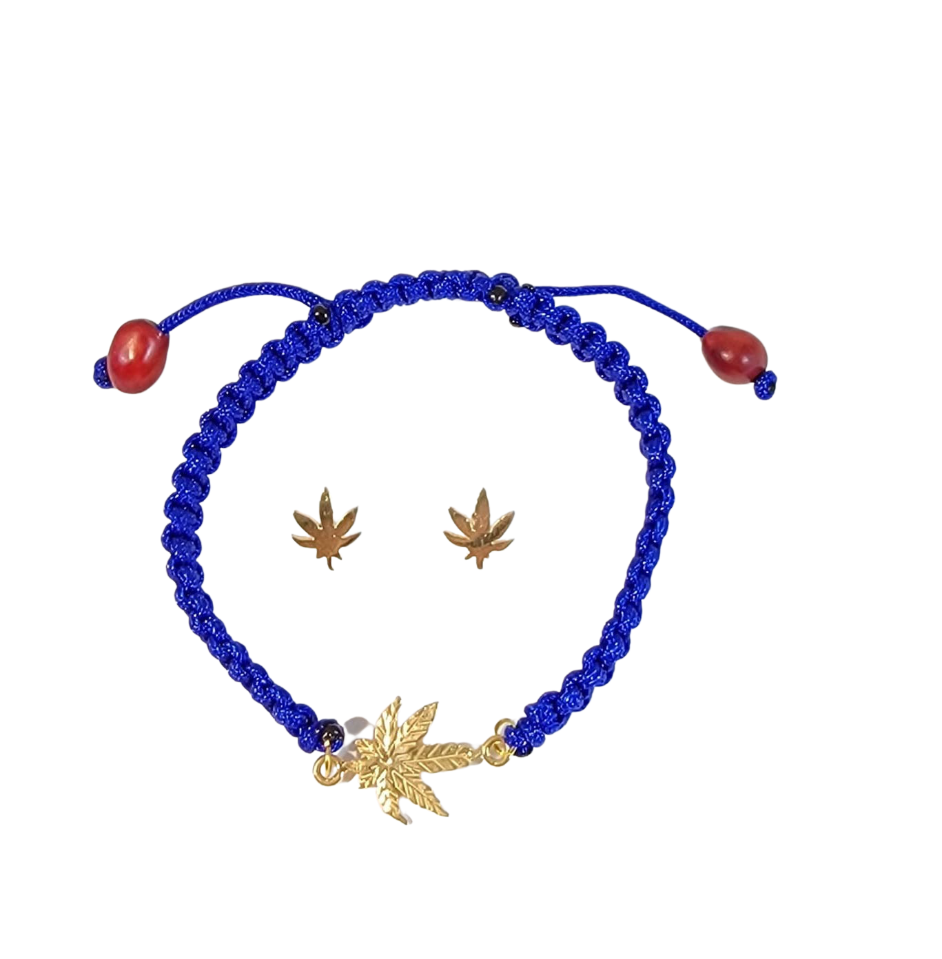 Adjustable Sterling Silver or 18Kt Gold Filled Weed Leaf Macrame Bracelet with Earrings