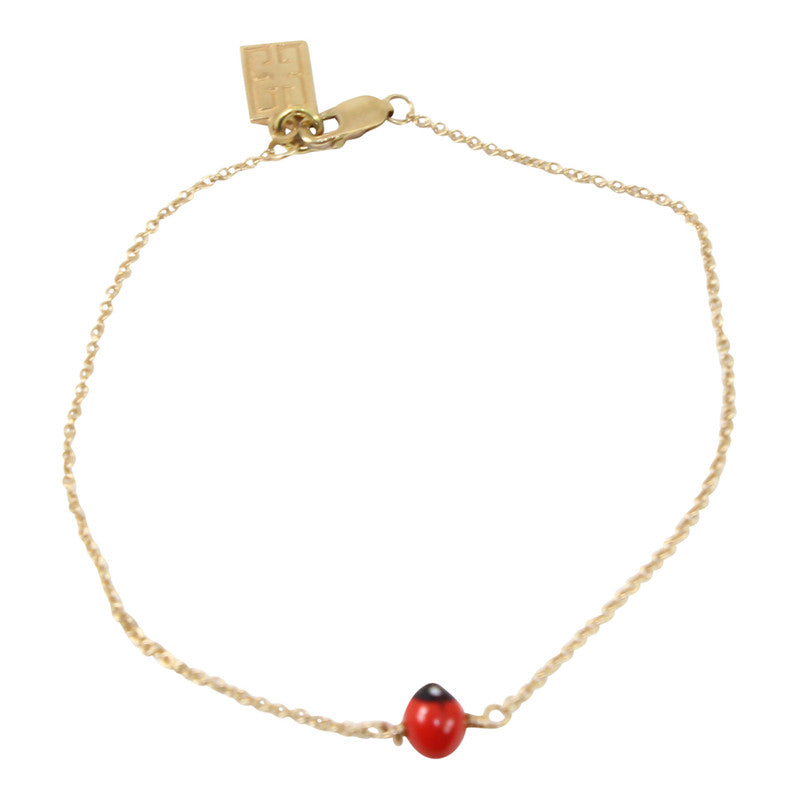 Gold Filled 18kt Classic Adjustable Bracelet w/Red & Black Seed Beads 6.5"-7.5" - Peru Gift Shop