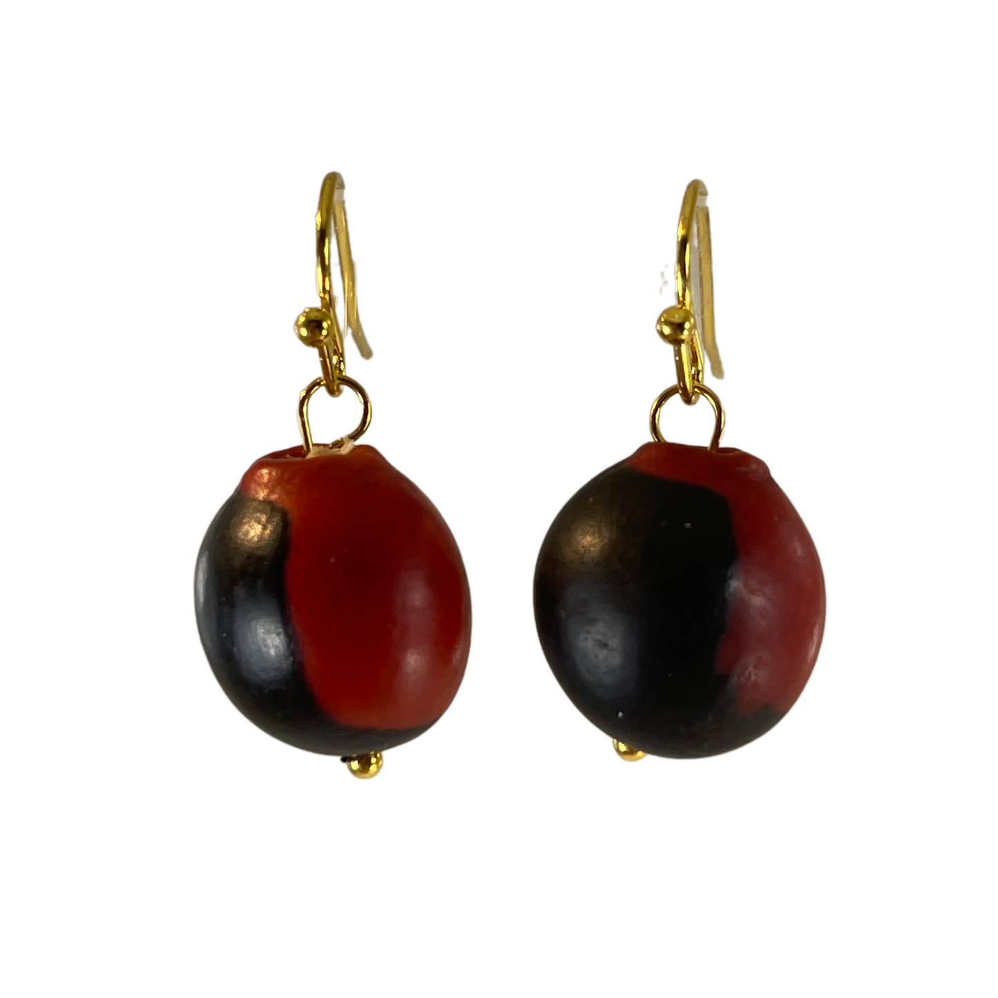 Silver/Gold Dangle Classic Red & Black Good Luck Earrings