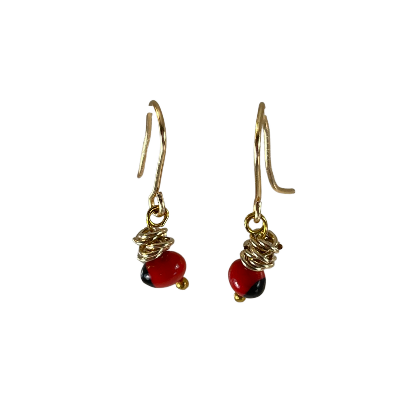 Sterling Silver/ Gold Filled Dangle Long Drop Red & Black Good Luck Earrings