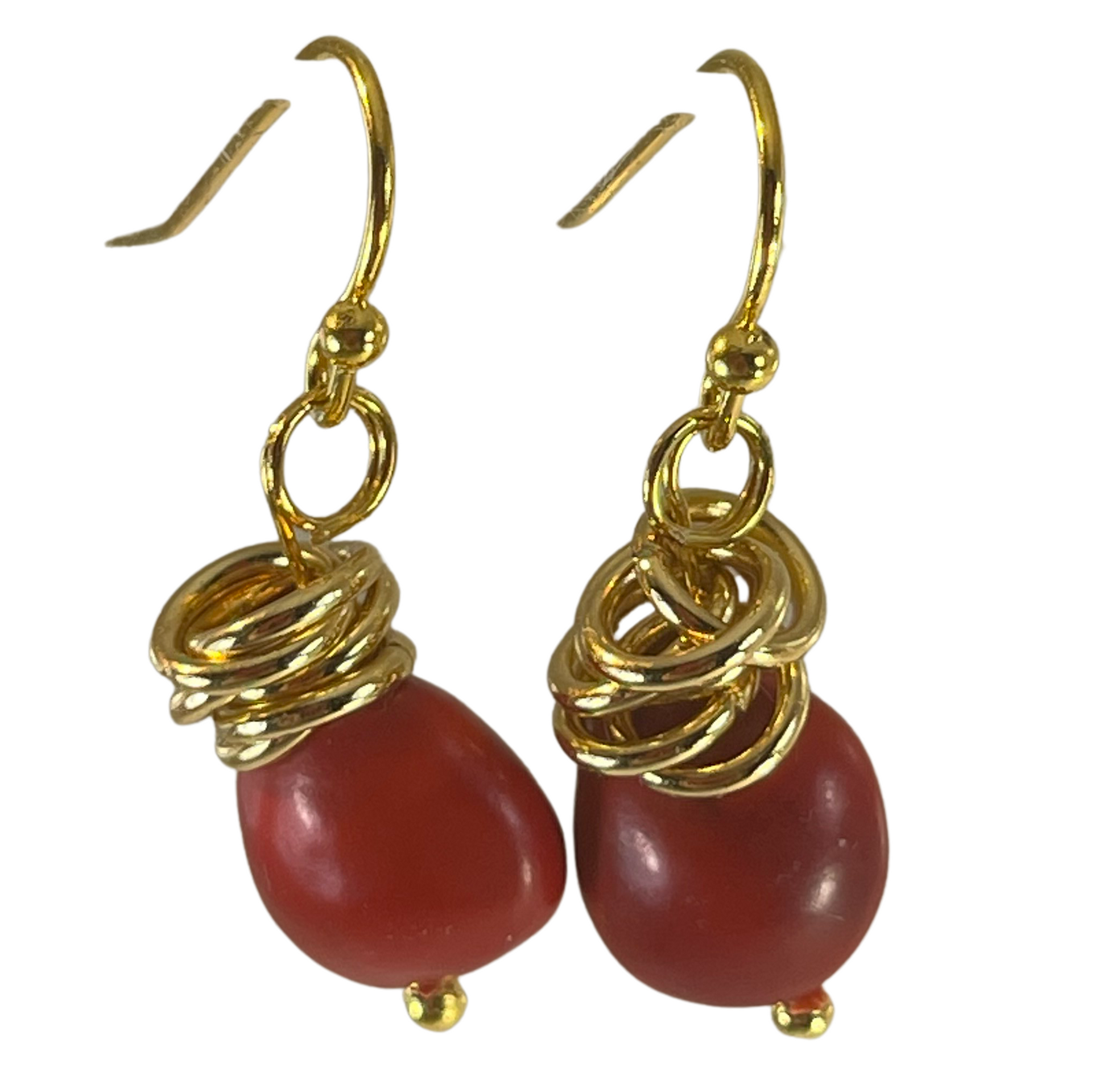 Huayruro seed sterling silver gold dangle drop earrings handmade Peruvian good luck jewelry style 1 by Evelyn Brooks