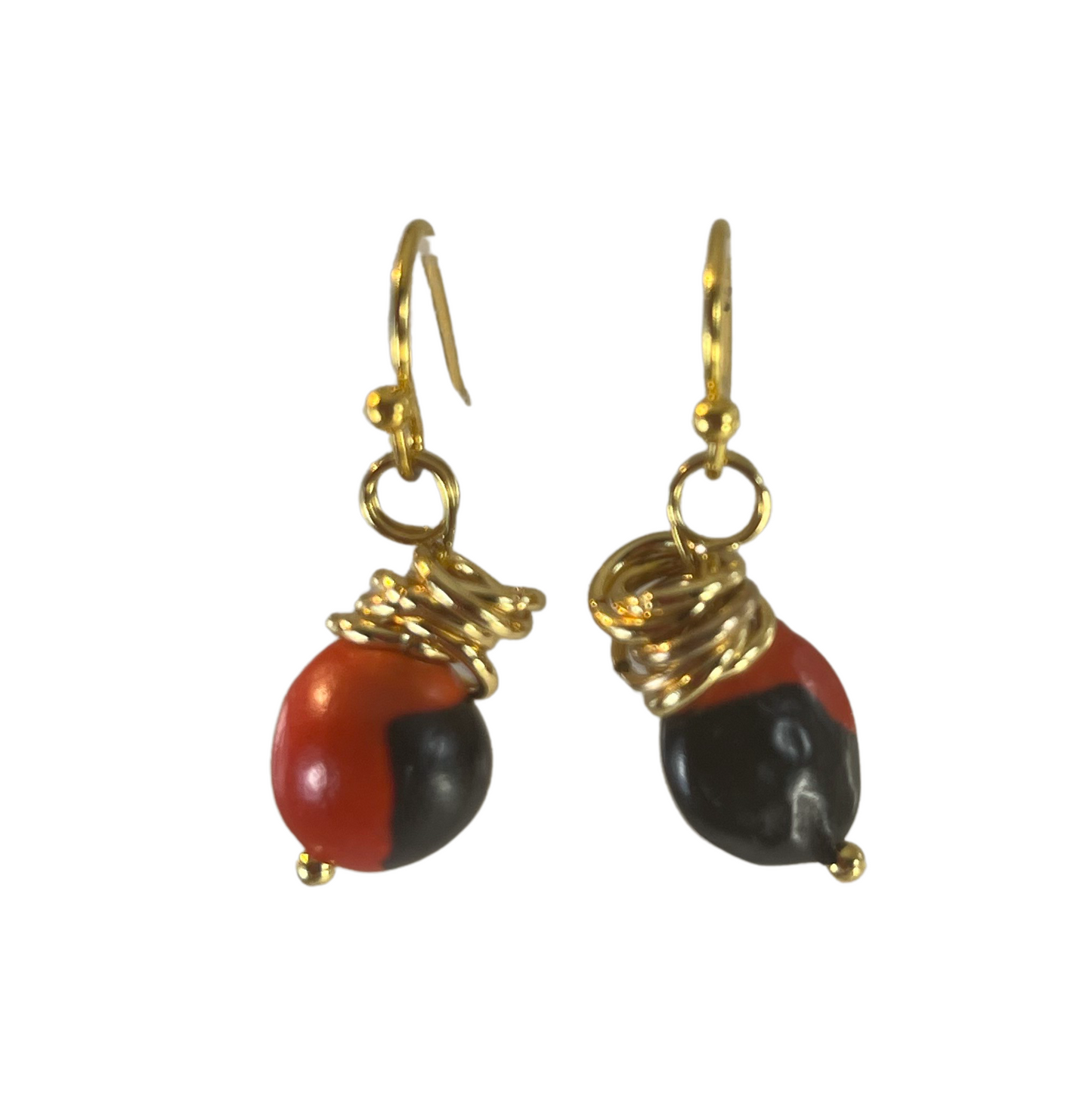 Sterling Silver/ Gold Filled Dangle Long Drop Red & Black Good Luck Earrings