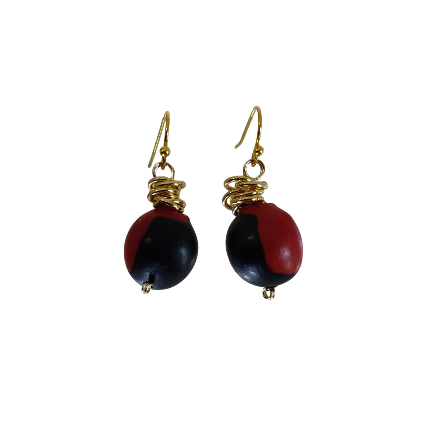 Sterling Silver/ Gold Filled Dangle Long Drop Red & Black Good Luck Earrings