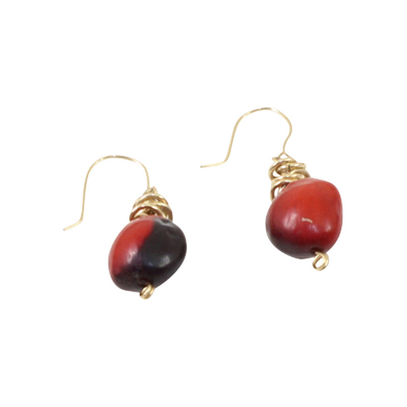 Gold Filled 18kt Classic Dangle Drop Earrings w/Good Luck Red & Black Seed Beads - Peru Gift Shop