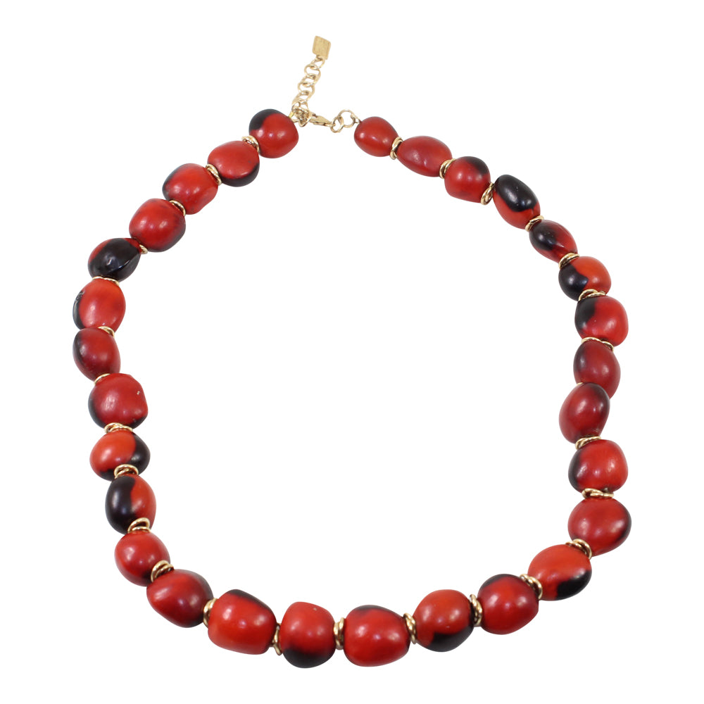 Gold Filled Adjustable Good Luck Necklace 16"-18" & Dangle Huayruro Red & Black Earrings - Peru Gift Shop