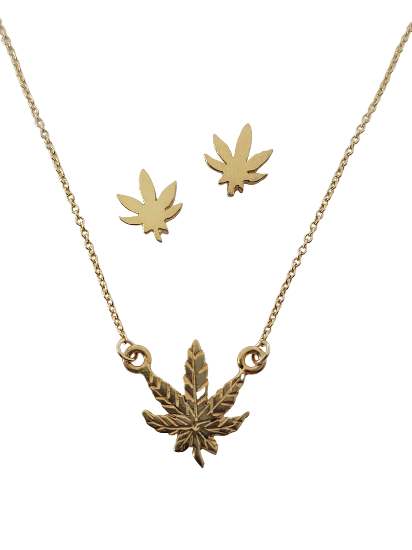 Adjustable Sterling Silver or 18Kt Gold Filled Weed Leaf Pendant Necklace 16"-18" with Earrings