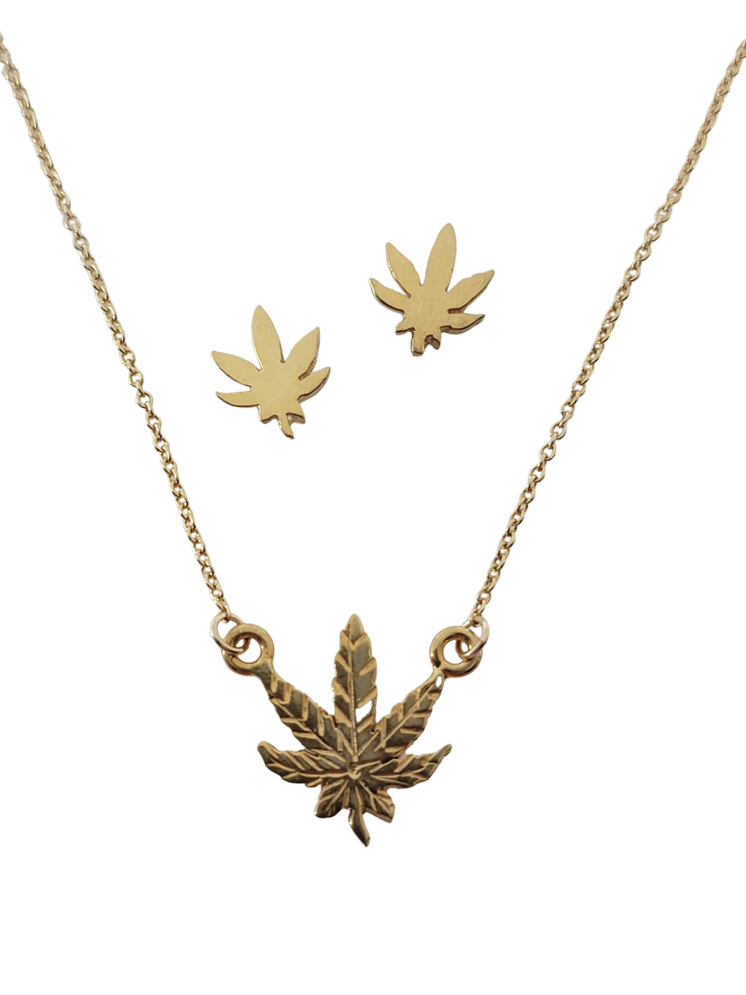 Sterling Silver or 18kt Gold Filled Weed Leaf Necklace and Earrings Set by Yares Jewelry | Peru Gift Shop