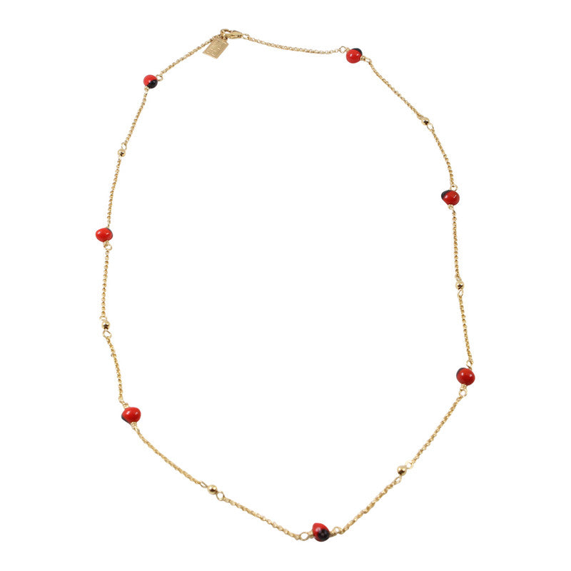 Gold Filled 18kt Classic Adjustable Necklace & Bracelet Set w/Red & Black Seed Beads - Peru Gift Shop