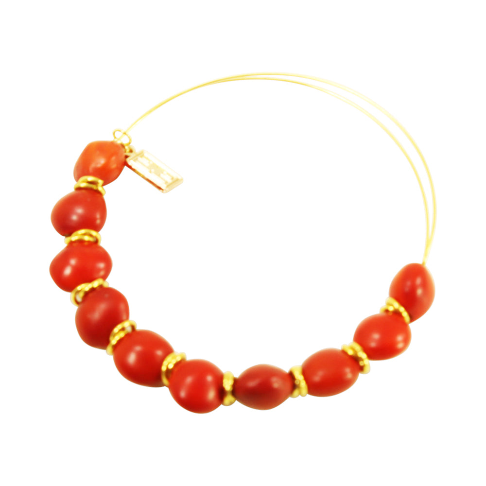 Adjustable gold and silver plated bangle bracelet with Huayruro Peruvian seed bead good luck for women by Evelyn Brooks
