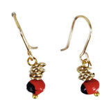 Sterling Silver/ Gold Filled Dangle Long Drop Red & Black Good Luck Earrings