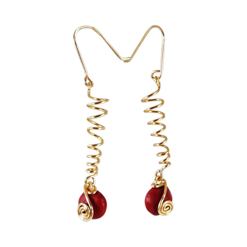 Sterling Silver/ Gold Filled Dangle Long Drop Red Good Luck Earrings