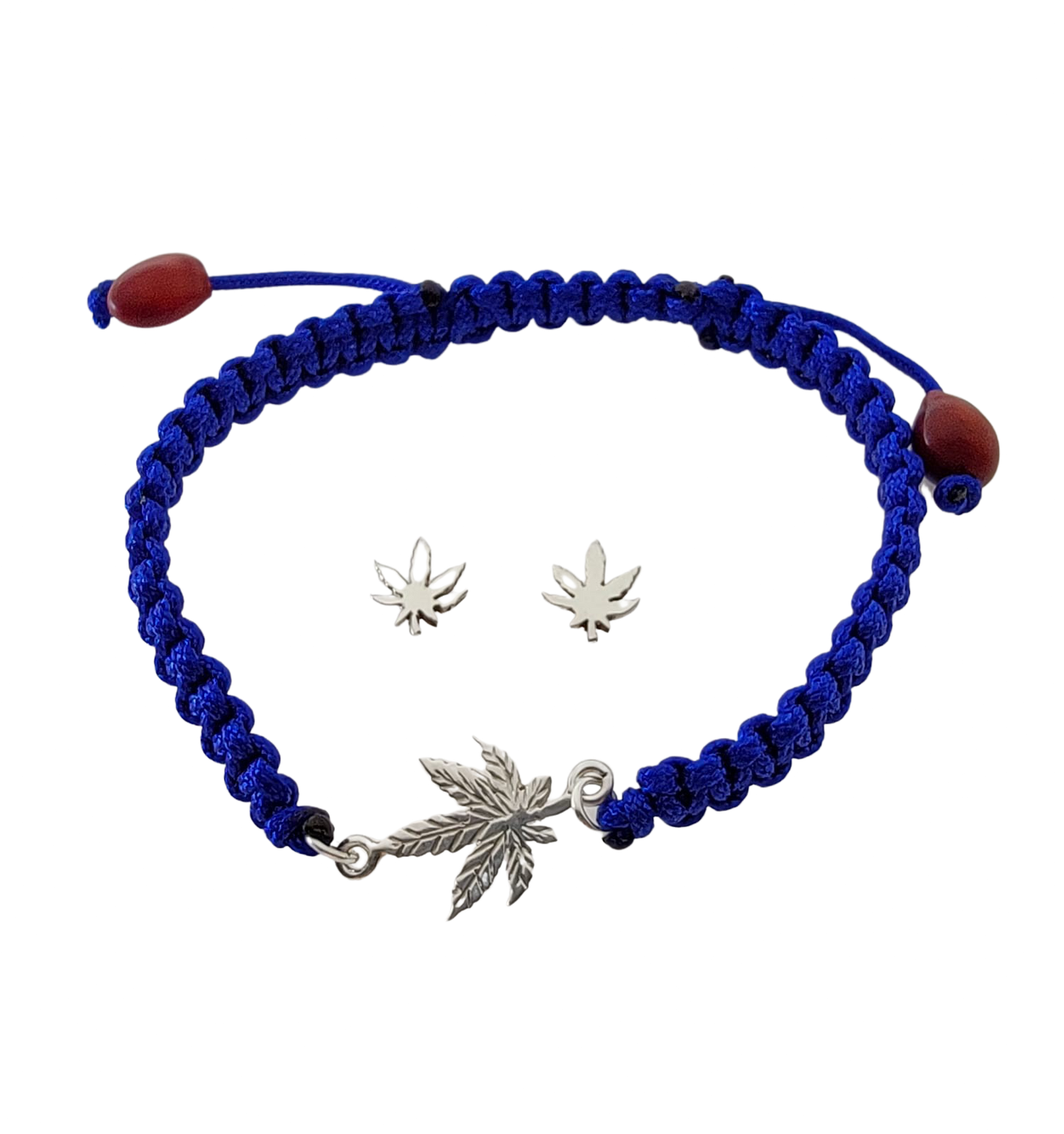 Adjustable Sterling Silver or 18Kt Gold Filled Weed Leaf Macrame Bracelet with Earrings