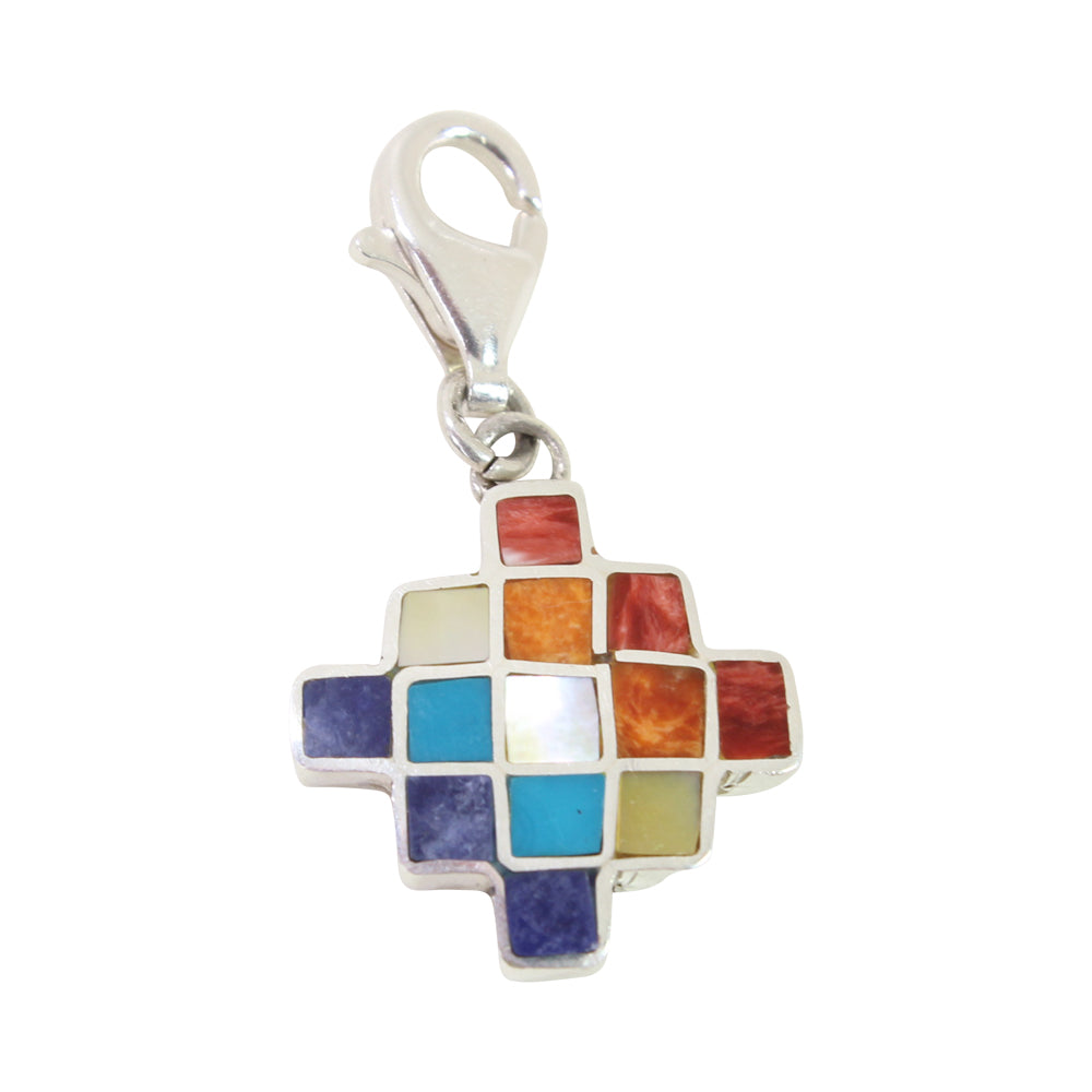 Sterling Silver "Inka Cross-Chakana" Meaningful Charm with Peruvian Natural Stones