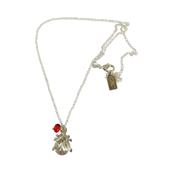 Dije de filigrana de plata de ley "Lady Bug", símbolo de abundancia, colgante/collar de 40,6 a 45,7 cm. 