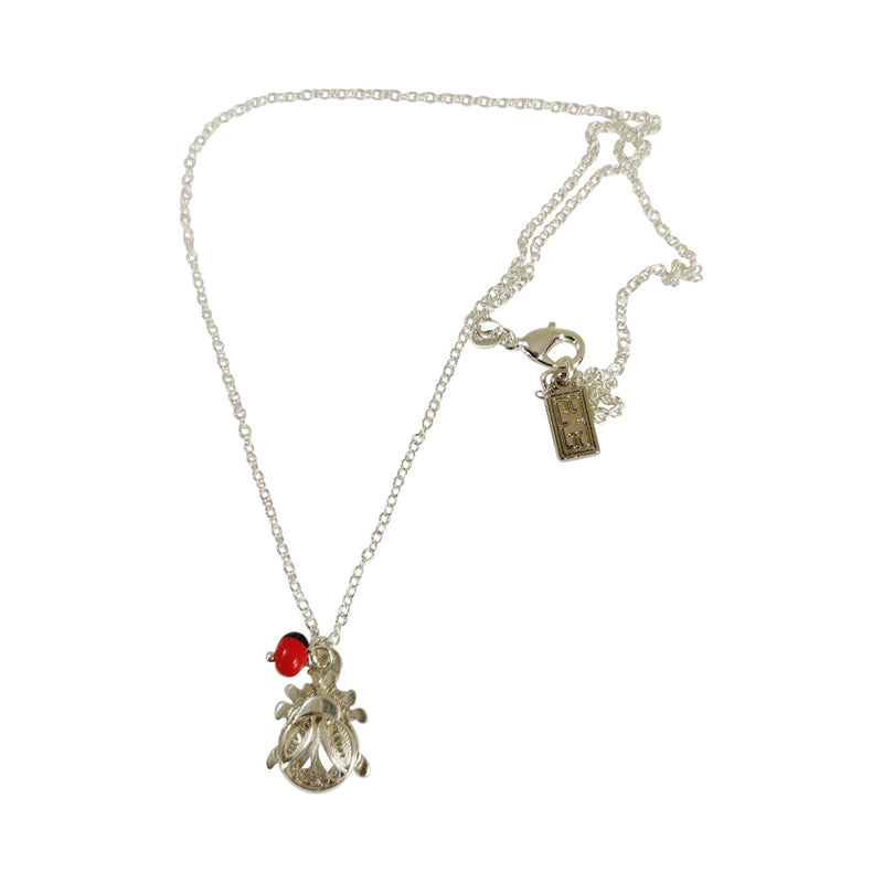 Sterling Silver Filigree "Lady Bug" charm Symbol of Abundance Pendant/Necklace 16"-18"