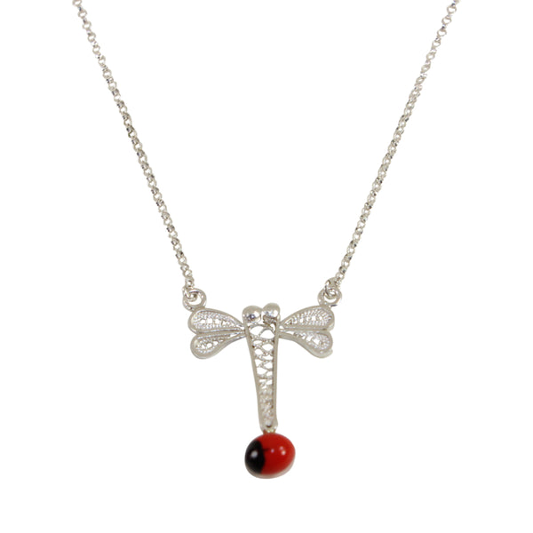 Colgante/collar con símbolo de vida de filigrana de plata de ley "Dragonflyl" de 40,6 a 45,7 cm. 