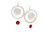 Nazca Sterling Silver Dangle Red Good Luck Earrings 2.5"