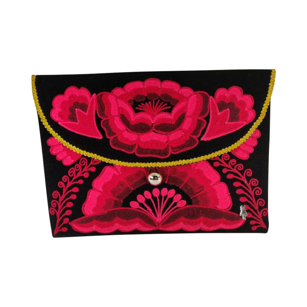 "Agustina" Luxury Elegant Evening Clutch Purse with Exquisite Hand Embroidered Flower Design