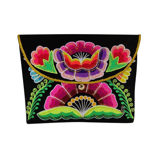 "Agustina" Luxury Elegant Evening Clutch Purse with Exquisite Hand Embroidered Flower Design