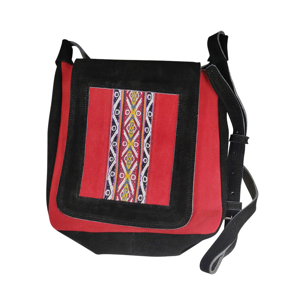 100% Genuine Leather Messenger Strap Crossover Shoulder Business Bag w/Tradicional Handmade Peruvian Textiles