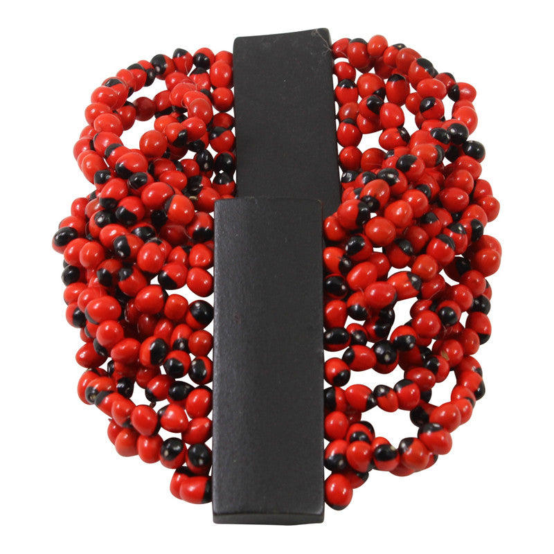 Good Luck Wrap Adjustable Stretchy Bracelet w/Red & Black Seed Beads 6.5"-7.5" - Peru Gift Shop