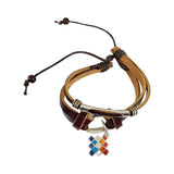 Sterling Silver "Inka Cross-Chakana" Adjustable Leather Bracelet