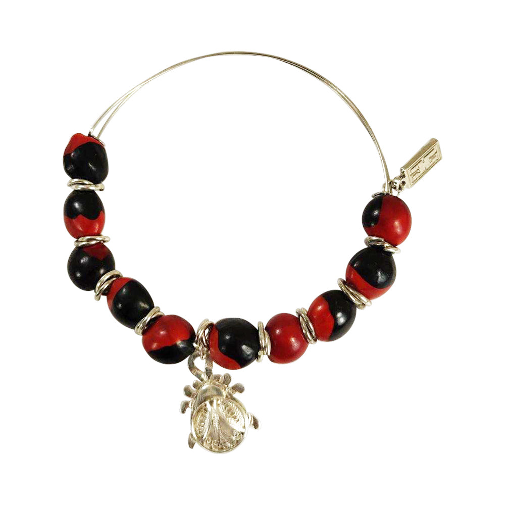 Sterling Silver Filigree Lady Bug Charm Wide Adjustable Bracelet by Yares Jewelry Handmade in Peru | Peru Gift Shop