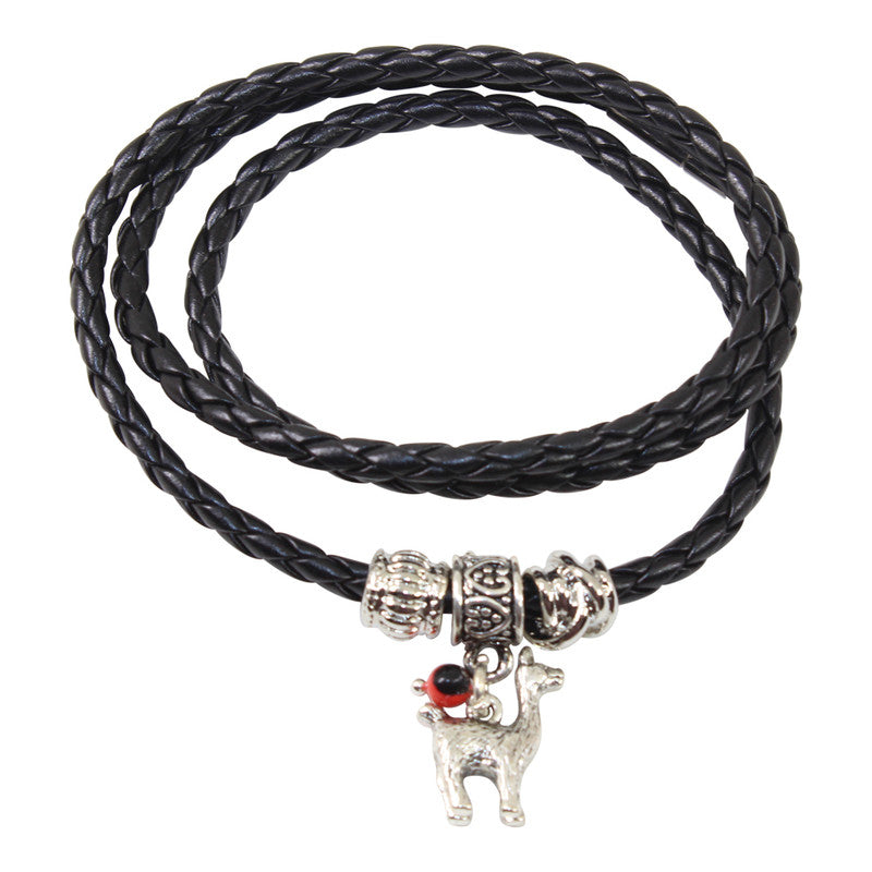 Black Leather Adjustable Meaningful Good Luck Charm Bracelet