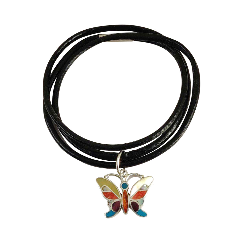 Sterling Silver "Lifefulnes Butterfly" Adjustable Leather Bracelet